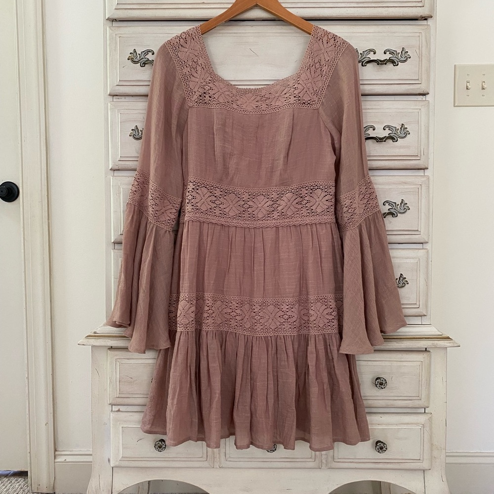 Lace Tiered Peasant Dress